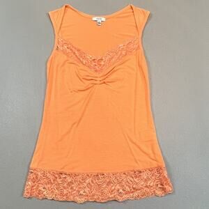 Vtg 90s Y2K Cache Womens Small Sleeveless Tank Top Lace Trim Orange Coquette